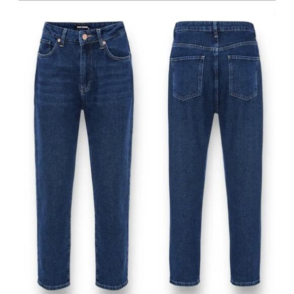 High Rise Straight Leg Jeans Dark Wash Blue Denim Classic Fit by Nocturne - Picture 2 of 13